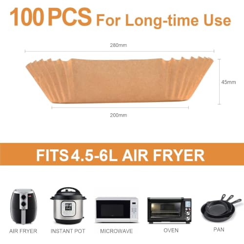 Image of Baking Paper for Hot Air Fryer, (Pack of 100) 20 cm, BPA-Free Airfryer Baking Paper, Square, Waterproof, Oil-Proof Parchment Paper, Liner, Airfryer Accessories