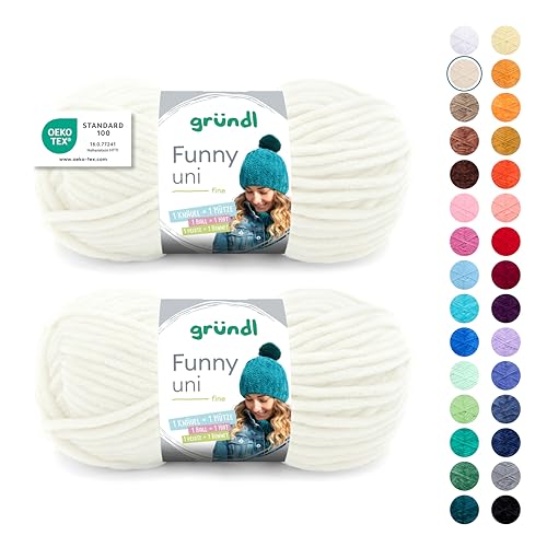 Gründl Wolle Funny uni - dicke weiche Chenille Wolle zum Häkeln - Häkelwolle - Strickwolle - Kuschelig und hautfreundlich - 100% Polyester - 2 Knäuel 100 g / 120 m - Nadelstärke 5-6 - Creme