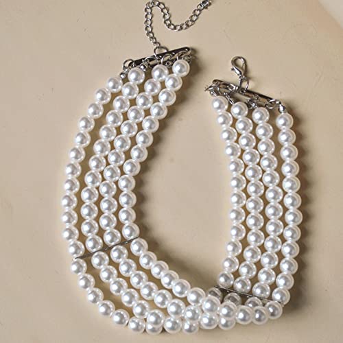 Layered Pearl Choker Neckalce For Women Faux Pearl Neckalace For Girls White Round Pearl Collar Necklace Adjustable Simulated Pearl Strand Necklace(4 Layered) #TOP5