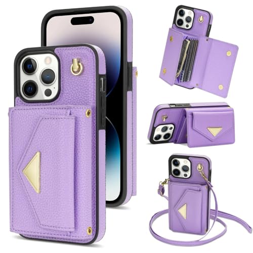 Étui à bandoulière en cuir pour iPhone XS Max violet housse de sac à lanière longue