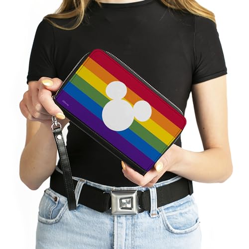 Buckle-Down Disney Wallet, Zip Around, Mickey Mouse Pride Ears Icon Rainbow Stripe Multi Color, Vegan Leather4