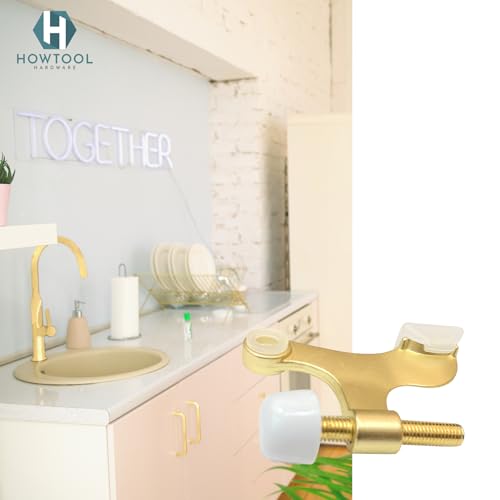 Image of 5 Pack Hinge Pin Door Stopper Satin Brass Matte Gold Adjustable Heavy Duty Door Stops with Rubber Bumper Tips, Easy No Drill Installation | HOWTOOL