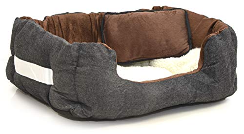 EYEPOWER Katzenbett Hundebett 50x45x18 cm Katzenkissen Hundekissen Waschbar Tierkissen Tierbett Innenkissen Braun-Weiß Cover