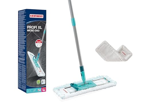 Leifheit Lave-sol Profi XL avec 2 housses, 1 housse microfibre pour lavage et 1 housse SUPERDUSTER XL pour nettoyage à sec des sols, manche acier de 146 cm,...
