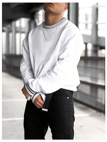 Verdusa Men's Round Neck Long Sleeve Sweatshirt Striped Hem Drop Shoulder Pullover Shirt Tops4