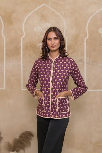 Image of Reversible Jacket for Women | Double Sided Quilted Jacket | Reversible Winter Jacket for Women | Stylish Ethnic Printed Jacket | Warm & Comfortable Casual Outerwear