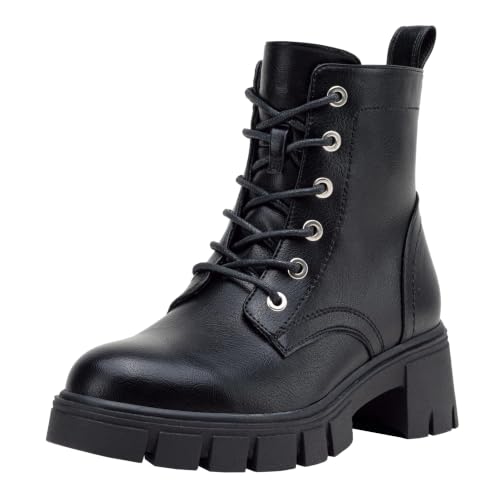 Women's Lace-Up Combat Ankle Boots with Chunky Platform Heel | Comfortable military-style booties, side zipper and memory foam insole, for city days, concerts and relaxed fall outfits
