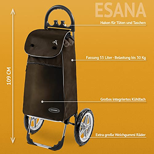 Einkaufstrolley Esana in braun mit Kühlfach - 55 Liter - Shopping Einkaufswagen Einkaufsroller Trolley bis 30 kg… – Bild 3