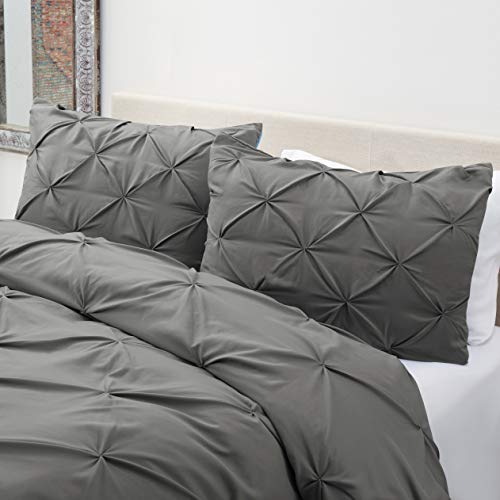 Image of Nestl Queen Comforter Set Pinch Pleat Comforter, Bedding Comforter Sets, Comforter Set for Queen Bed, Pintuck Comforter Set Full Size, Down Comforter with 2 Pillow Shams, 3-Piece - Gray