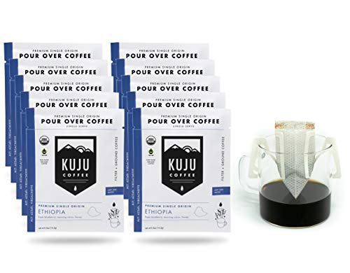 Kuju Coffee Premium Single-Serve Pour Over Coffee | Fair Trade Certified, USDA Organic, Single Origin Coffee, Eco-Friendly | Ethiopia - Yirgacheffe, 10-pack