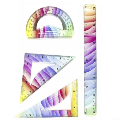 4-teiliges flexibles Kunststoff-Lineal-Set mit Dreieckslinealen und Halbkreis-Winkelmesser für genaues Zeichnen und Messen auf verschiedenen Oberflächen zu Hause oder in der Schule (30 cm)