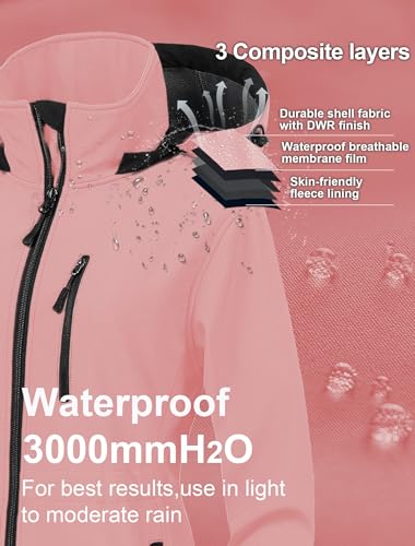 CREATMO US Jaqueta tática feminina, leve, impermeável, longa, softshell forrada com lã, rosa, G