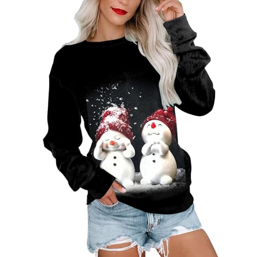 Sweat Noël femme blanc col rond imprimé décontracté