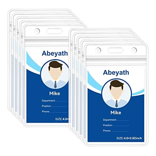 ABEYATH 10 Pack Extra Thick ID Card Name Badge Holder Heavy Duty Waterproof Clear Plastic PVC Vertical Sleeve Pocket Resealable