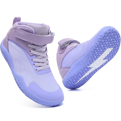 ziitop Kids Wrestling Shoes Youth Boys Girls - Wide Toe Box Zero Drop Hook and Loop Breathable Boxing Shoe Purple