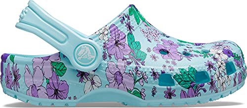 Image of Crocs Kid's Crocs Kid's Classic Floral Clog|Water Shoe for Toddlers|Slip On Girls' Sandal Shoe, Ice Blue, C10 M US Toddler