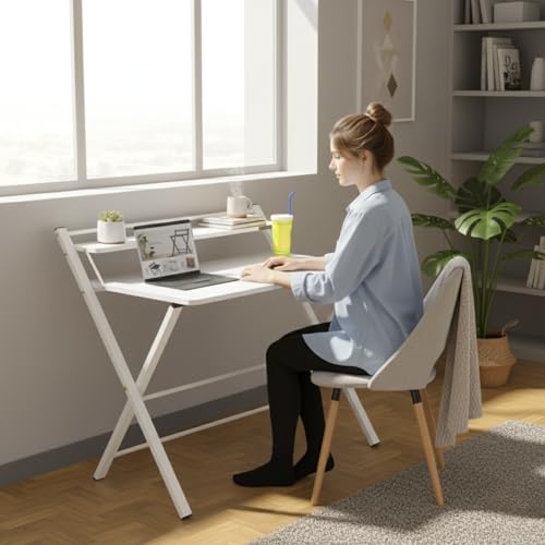 Image of InnoFur Meleti Folding Table for Home and Office /Folding Table for Study /Work from Home Table /Foldable Laptop Desk /Multipurpose Utility Table (Regular Size, White)