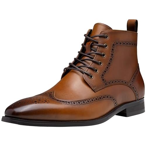 Jousen Mens Dress Leather Boots Cap Toe Oxford Ankle Boots for Men Side Zipper Lace Up Business Formal Shoes