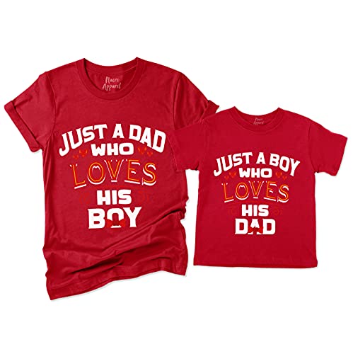 Just A Dad Who Loves His Boy & Just A Boy Who Loves His Dad Father and Son Mens T-Shirt Red
