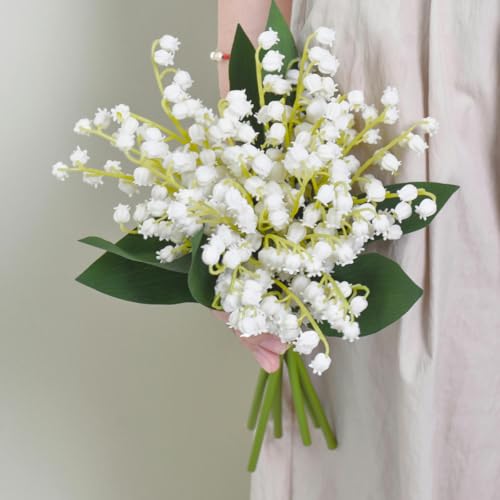 YLREAN 1 Bündel, künstliche Blumen, Maiglöckchen, fühlen Sich echt an, Handblumen für den Hochzeitsstrauß der Braut, Innendekoration zu Hause, weiß, 1 Bündel
