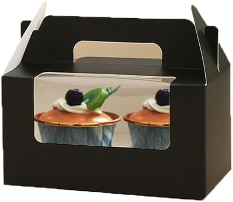 100Pcs 16.5×9.5×9cm/6.49×3.74×3.54 inch Kraft Paper Cupcake Packing Box Christmas Gift Box with Clear Window 2 Cavity Muffin Cupcake Wedding Party Birthday Favors (100Pcs Black)