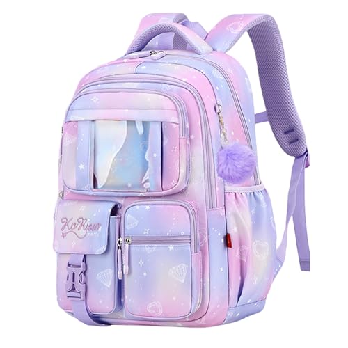 TYHOTULY Linda mochila para meninas adolescentes Kawaii, impermeável, grande capacidade, bolsa de livros de estética para crianças de 6 a 8 anos, 8 a 10 anos, Roxa, Large, Bonito