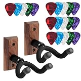 Guitar Wall Mount Kit with Black Walnut Stand, U-Shape Hanger, 20 Colourful Picks, Hardwood Guitar Storage Solution
