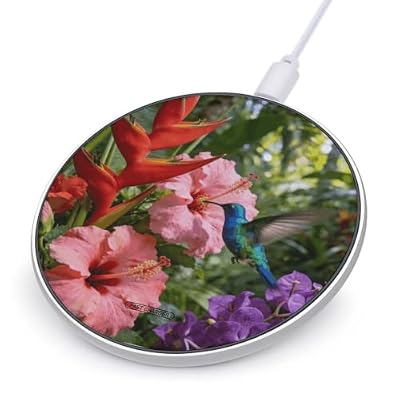 Tropical Flower Hummingbirds Wireless Charger, Fast Charging Pad