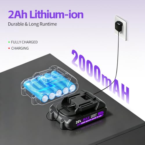 Image of Purple Cordless Drill Set,20V Drill Driver with Battery and Charger,3 /8-Inch Keyless Chuck, Variable Speed,with Drills Bits Set