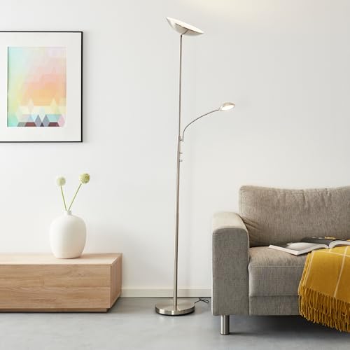 LED Deckenfluter mit Lesearm, 1x 18W LED integriert, 1x 1650 Lumen, 3000K, Metall, eisen