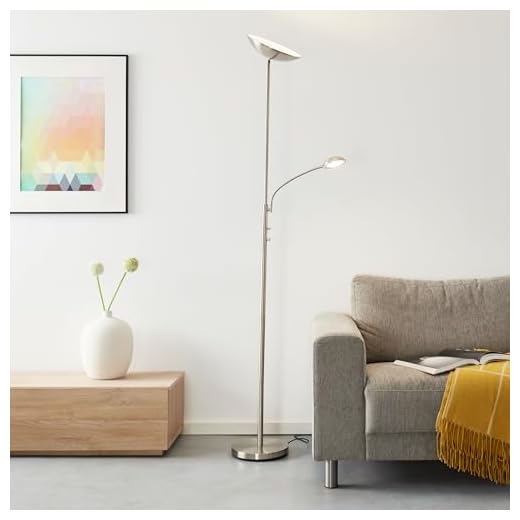 LED Deckenfluter mit Lesearm, 1x 18W LED integriert, 1x 1650 Lumen, 3000K, Metall, eisen