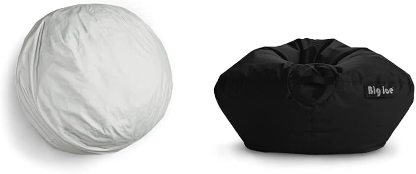 Big Joe Fuf Large Foam Filled Bean Bag Chair with Removable Cover, Fog Lenox, 4ft Big & Classic Bean Bag Chair, Stretch Black Smartmax, 2ft Round