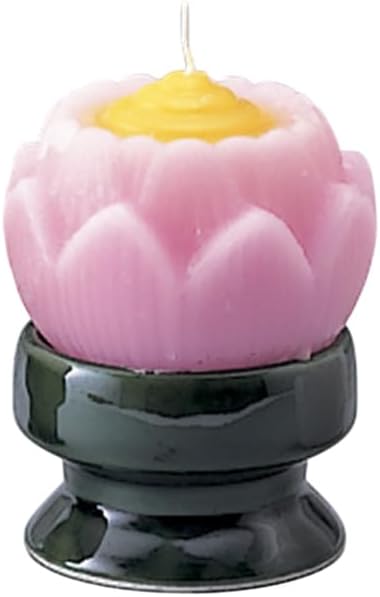 Lotus Candle with Candlestick/Pink | Buddhist Altar Supplies, Hand Memorial Urn