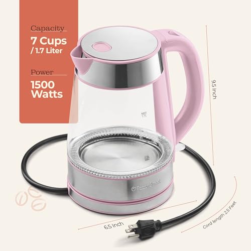 Image of Speed-Boil Electric Kettle - 1.7L Water Boiler 1500W, Coffee & Tea Kettle Borosilicate Glass, Easy Clean Wide Opening, Auto Shut-Off, Cool Touch Handle, LED Light. 360 Rotation, Boil Dry Protection