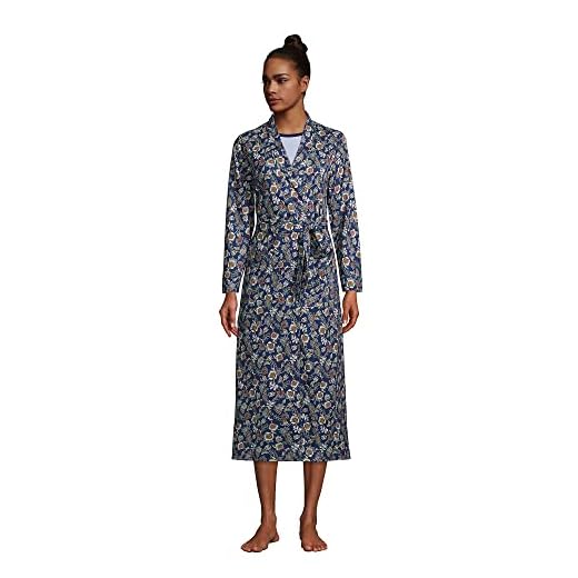 Lands' End Womens Supima Cotton Long Robe Evening Blue Etched Jacobean Regular Small 518925