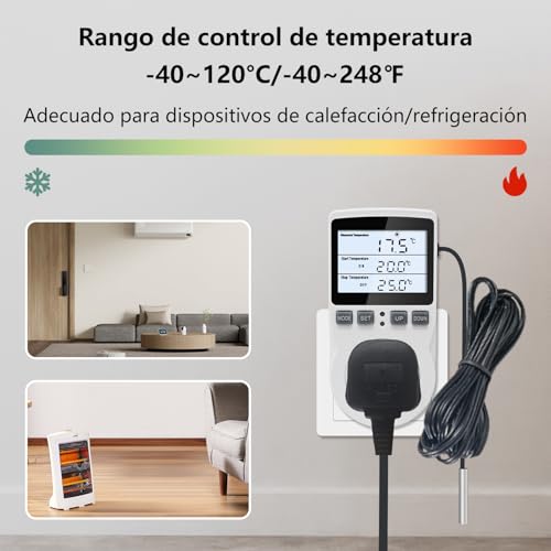 Enchufe de termostato digital VA pantalla LCD salida 16A controlador de temperatura programable 3