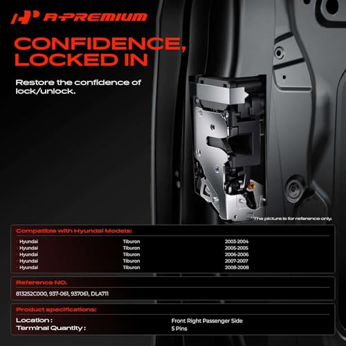 Image of A-Premium Front Right Passenger Side Door Lock Actuator Compatible with Hyundai Tiburon 2003-2008, Intergrated Latch Assembly