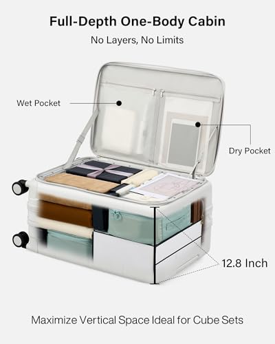 Image of Hanke Hardside Expandable Checked Luggage, 24 Inch Top Opening Trunk Luggages with Spinner Wheels, All-PC Hard Shell Suitcase, Lightweight TSA Checked-Medium(Smoke White, 83L)