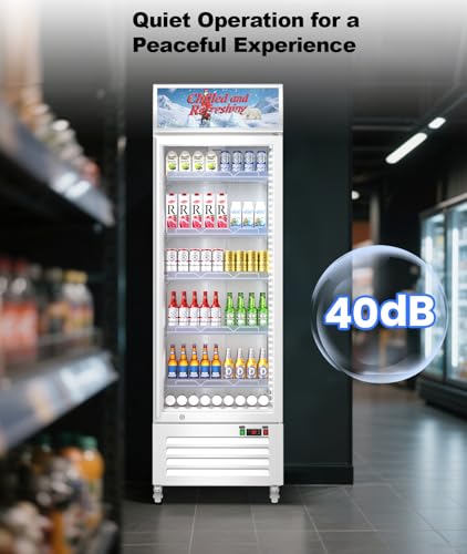 Image of Tylza Commercial Refrigerator with Glass Door Display Beverage Fridge, 13.52 Cu Ft Upright Beverage Cooler Merchandiser with Rebound Door, Fast Cooling, Low Noise, White