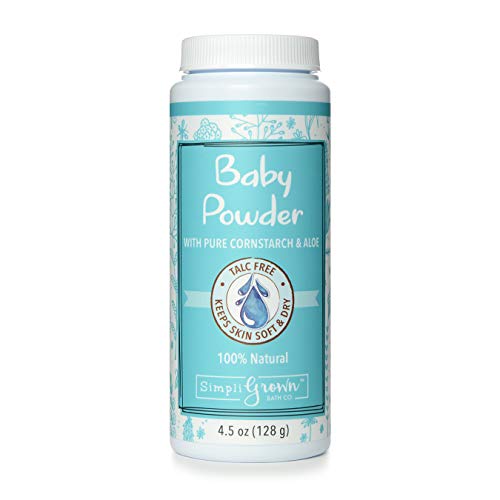 SimpliGrown Bath Co. Pure Cornstarch Talc-Free Baby Powder with Aloe, Vitamins C & B5, Fragrance Free, 4 Oz