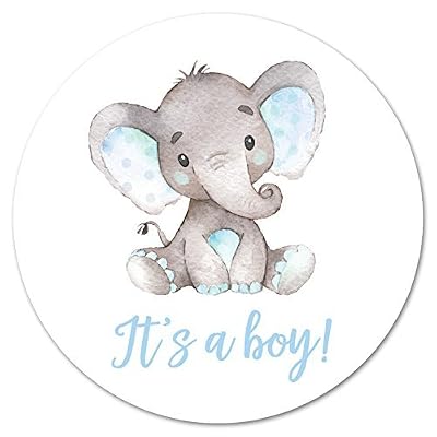 60 cnt It&amp;#39;s a Boy Elephant Stickers Blue