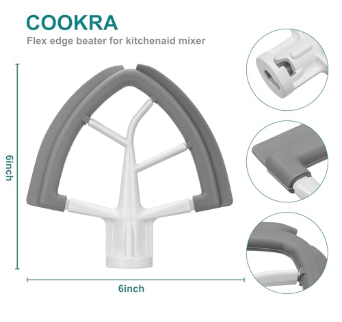 Flex Edge Beater for Kitchenaid Mixer Accessory,Kitchen Aid Attachments for Mixer,Fits Tilt-Head Stand Mixers for 4.5-5 Quart Bowls,Flat Beater Paddle with Both-Sides Flexible Silicone Edges by COOKRA