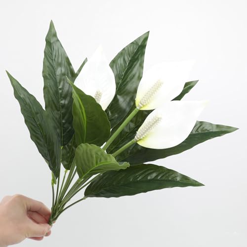 Condition photo showing New/Like New for 2pcs artificial spathiphyllum plant 15.5" fake pu peace lily flower faux anthurium for vase bouquets home office wedding decor.(white)