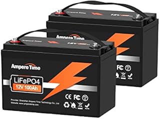 Ampere Time 12V 100Ah LiFePO4 Lithium Battery, 4000+ Deep Cycle Lithium Iron Phosphate Battery, Built-in 100A BMS, Support in Series/Parallel, for RV, Camping, Marine, Trolling Motor, Solar (2 Packs)