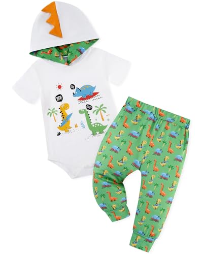 Latnnut Newborn Clothes Baby Boy Outfits Dinosaur Print Short Sleeve Onesies & Pants Infant Cotton Clothing Set for 0-3 Months