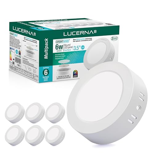 LUCERNA Downlight LED techo superficie 6W - Luz Blanco Frío 6500 K - 620 LM - Plafon LED techo Redondo Superficial - Focos LED interior techo - Kit Instalación - Plafones para techo LED en PACK de 6
