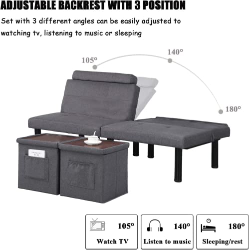 Futon Sofa Bed Adjustable Convertible Sleeper Sofa For Living Room, Apartment, Dorm Storage Ottoman Coffee Table, Lumbar Pillows (Linen-Gray) #TOP2