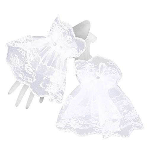ZSYTF Femmes Faux Bras Manches Dentelle Plissée Poignet Corne Manchettes Amovibles Couverture Mariée Bal de Prom Mariage Fête Bracelets Chauffants Gants Hommes Travail, Blanc., taille unique