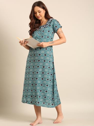 Image of Rupa Jon Aishwarya Women Full Length Printed Nighty in Premium Cotton Blend Fabric, Night Dress, Maxi Nighty for Comfortable Everyday Wear