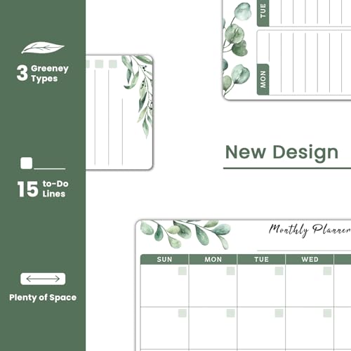 ALEZEL Magnetic Calendar Whiteboard for Refrigerator, Dry Erase Fridge Calendar Set - Greenery Magnetic Monthly & Weekly Calendar with List White Board, 4 Markers + Eraser